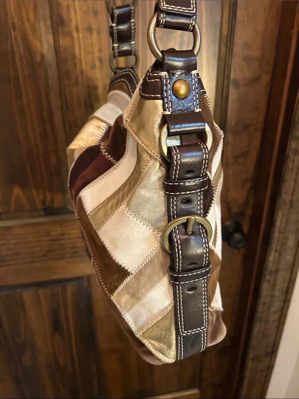 Coach Patchwork Hobo Bag - Brown, Gold & Cream - Picture 2 of 13